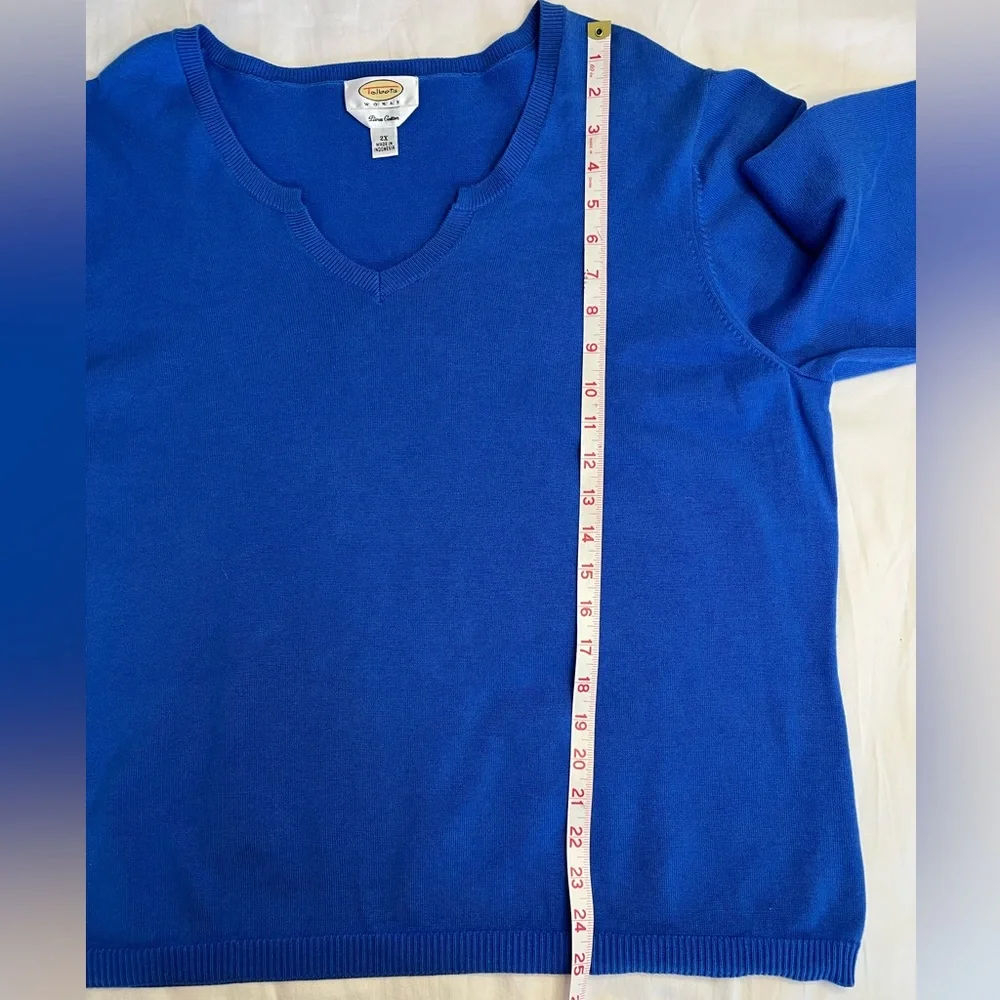 Talbots Blue Pima Cotton Sweater V-Neck Gold Button Sleeve Women’s 2X - Picture 8 of 9